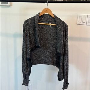 Gray Open Front Poncho with Relaxed Fit and Textured Knit